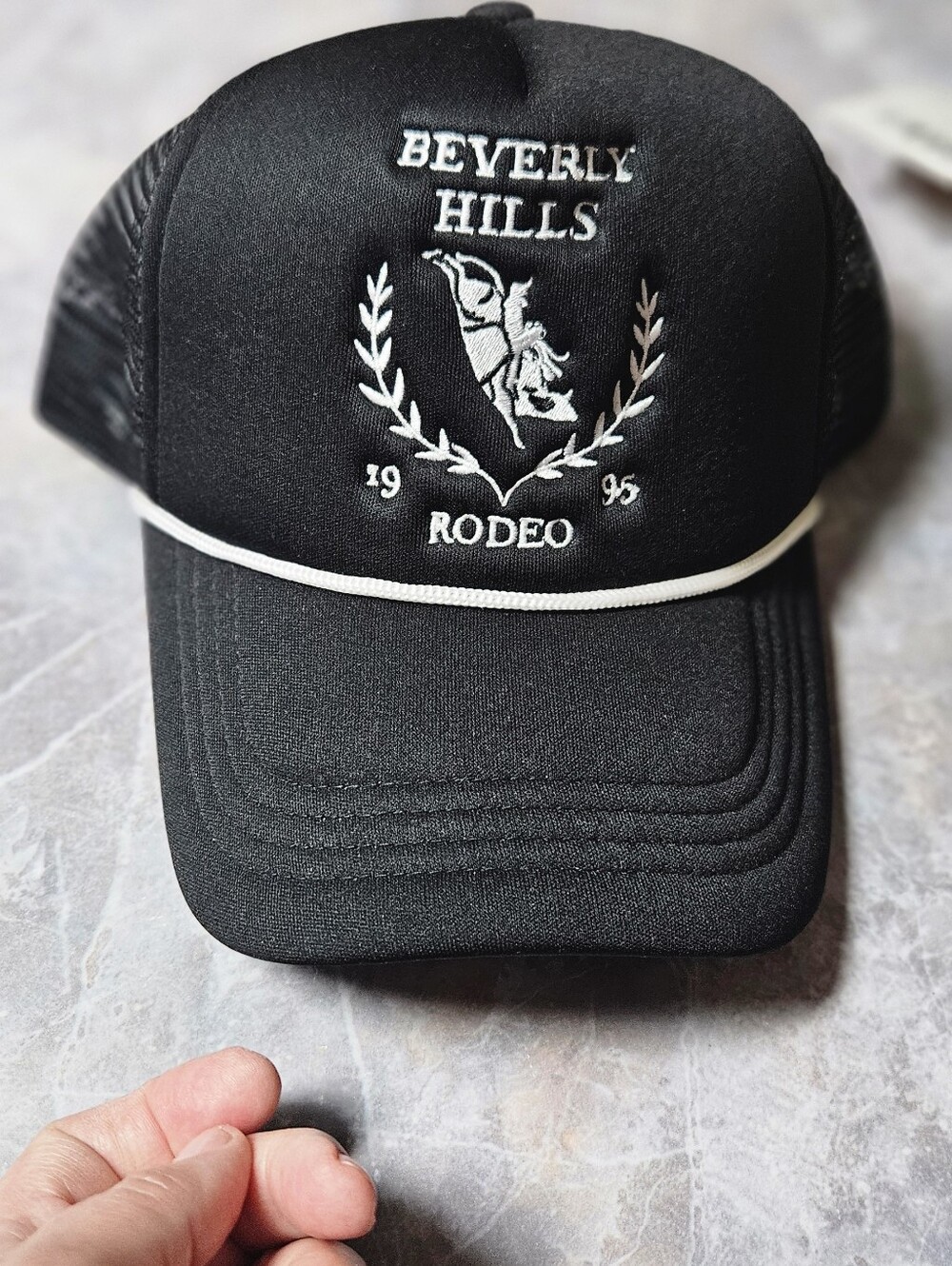 Beverly Hills Rodeo Black Trucker Hat with White Embroidery